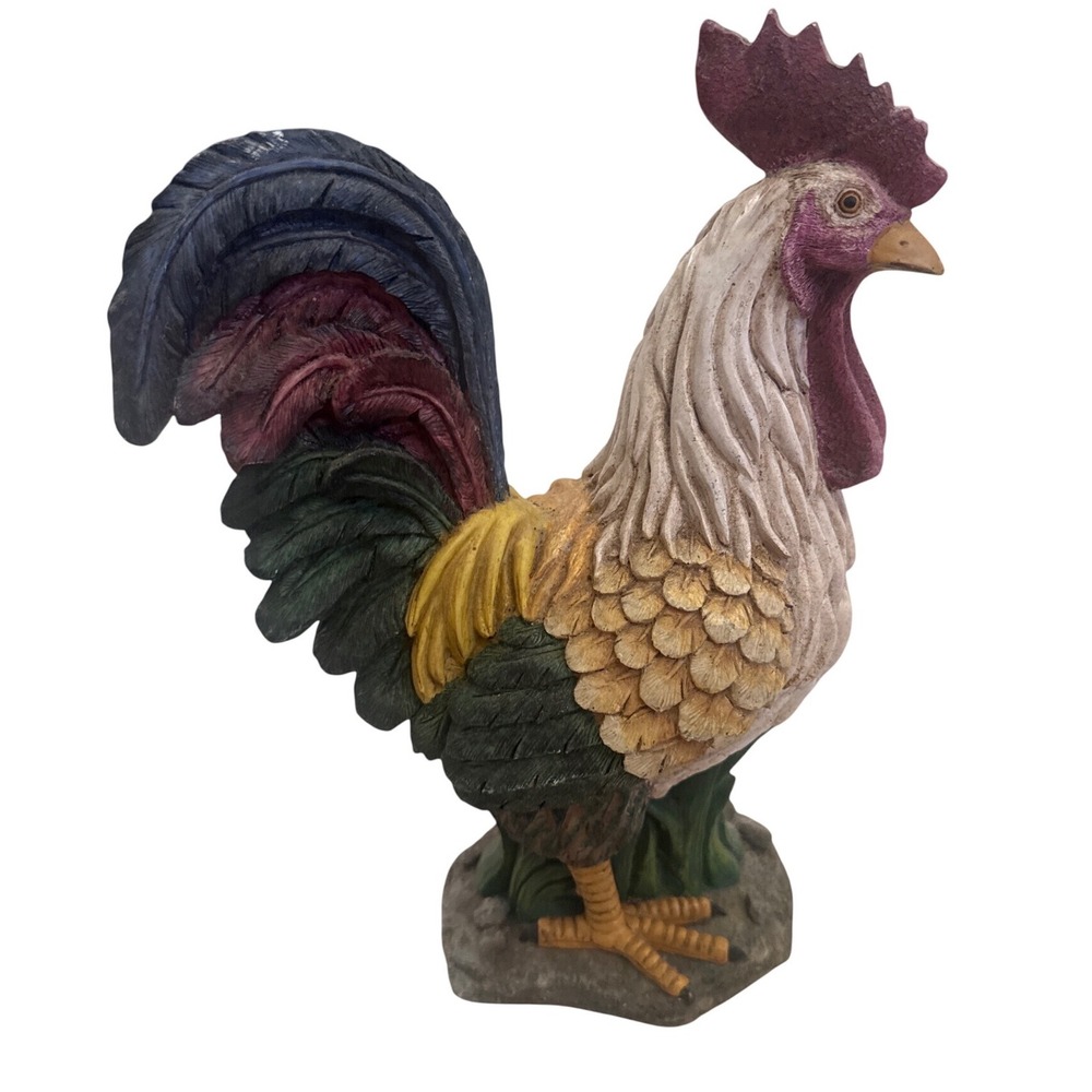 Oung 10" Colorful Rooster Figurine Farmhouse Country Rustic Resin Home Decor